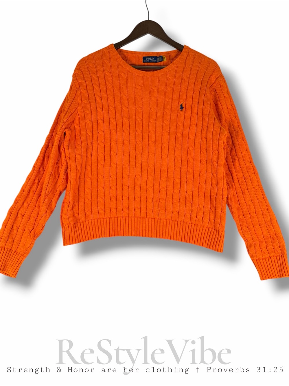 POLO RALPH LAUREN Women’s Size XXL Sweater Cable Knit Crew Neck Embroidered Logo